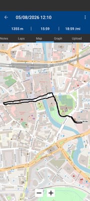 RunnerUp map screenshot of this walk around Paisley Town Centre.